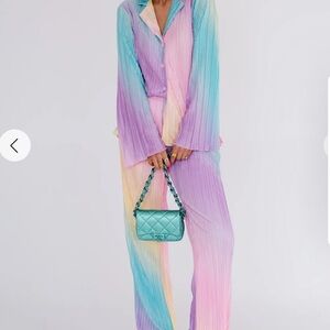 NWT DRESSED IN LALA Plisse Set in Rainbow Daydream